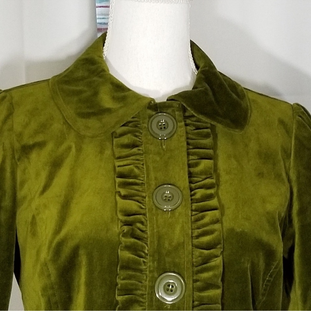 Halogen Green Ruffled Velvet Jacket - Small - Picture 4 of 10